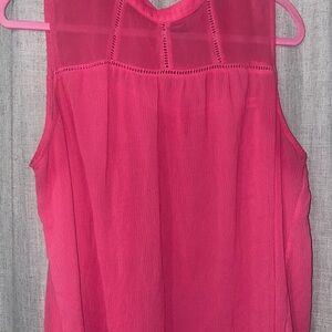 Pink Sleeveless Blouse with Lace Yoke